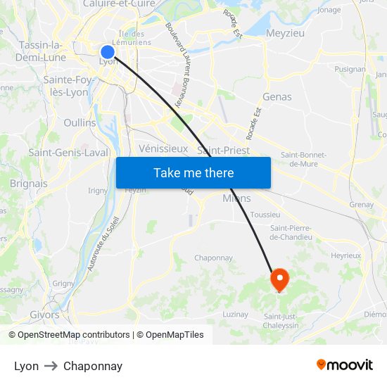 Lyon to Chaponnay map