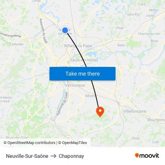 Neuville-Sur-Saône to Chaponnay map