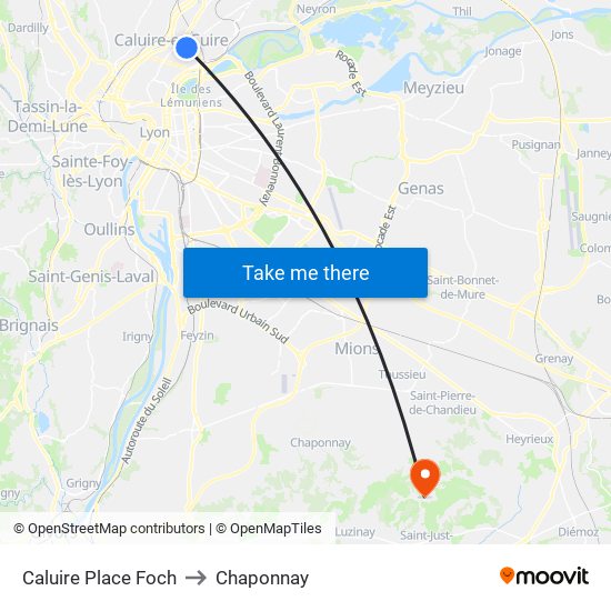 Caluire Place Foch to Chaponnay map