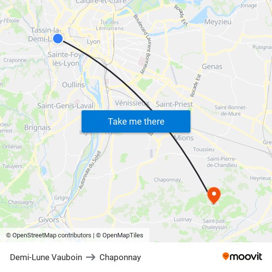 Demi-Lune Vauboin to Chaponnay map