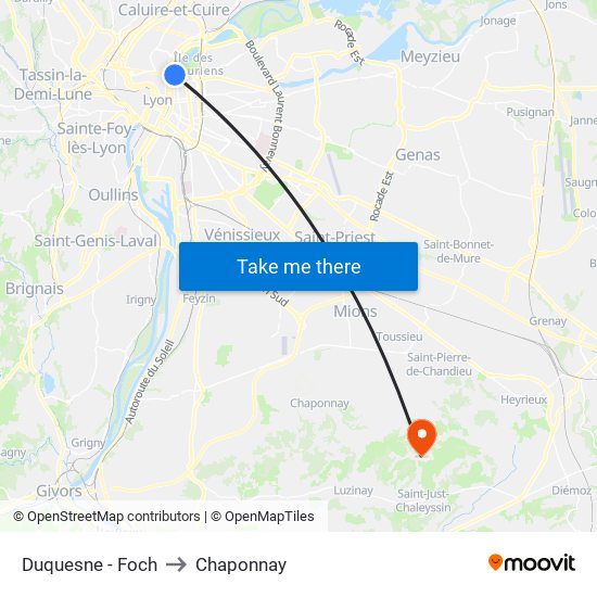 Duquesne - Foch to Chaponnay map