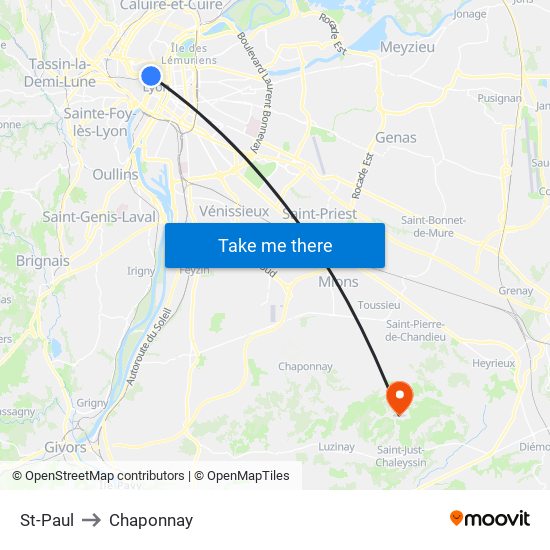 St-Paul to Chaponnay map