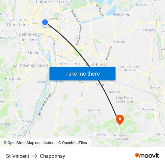 St-Vincent to Chaponnay map