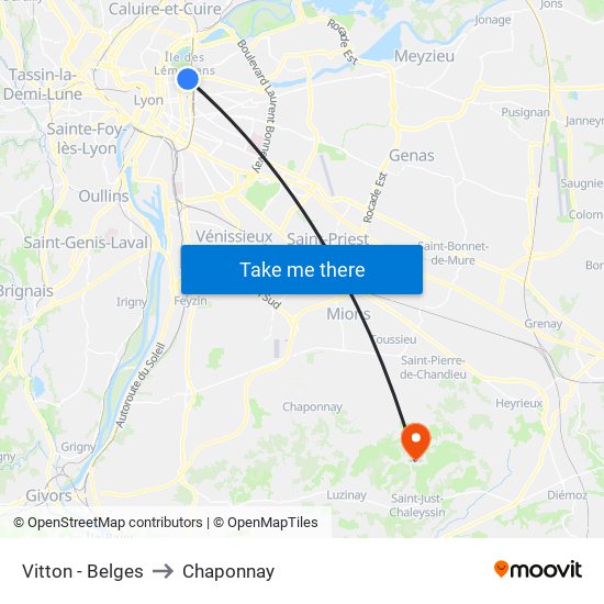 Vitton - Belges to Chaponnay map