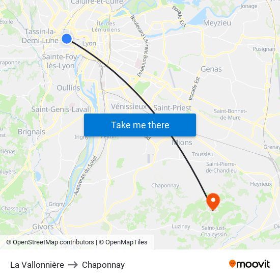 La Vallonnière to Chaponnay map