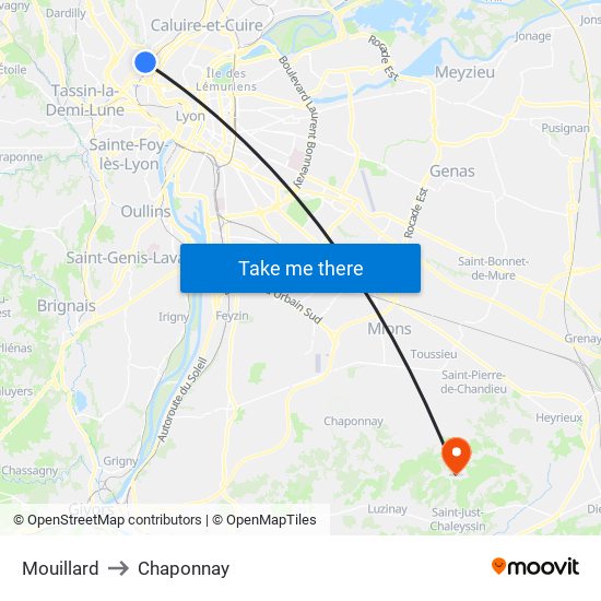 Mouillard to Chaponnay map