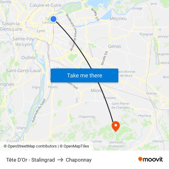 Tête D'Or - Stalingrad to Chaponnay map