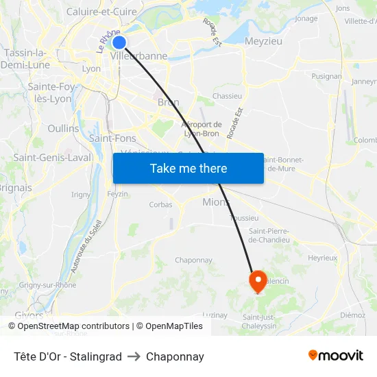 Tête D'Or - Stalingrad to Chaponnay map