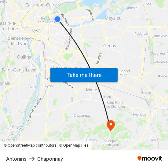 Antonins to Chaponnay map