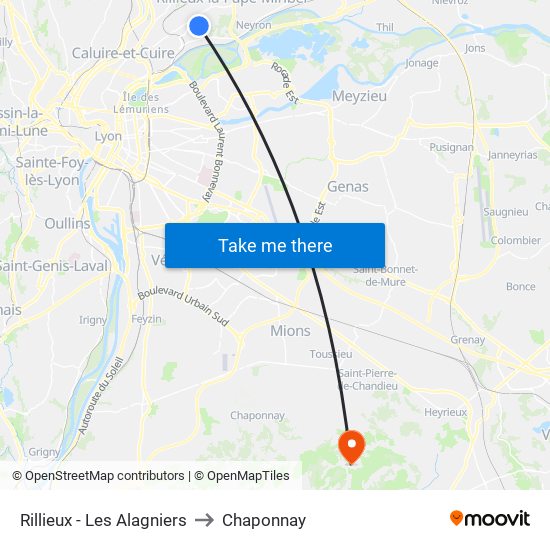 Rillieux - Les Alagniers to Chaponnay map