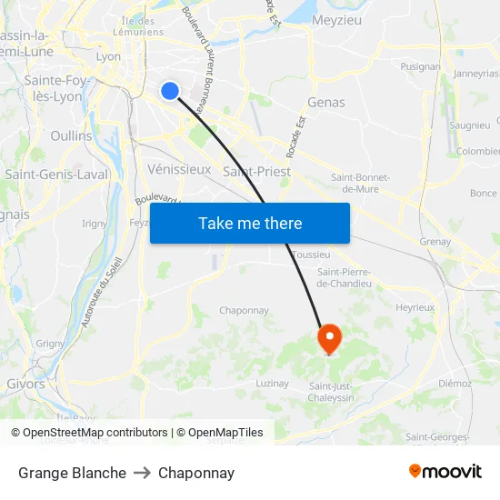 Grange Blanche to Chaponnay map