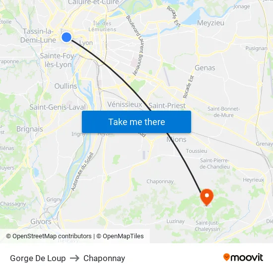 Gorge De Loup to Chaponnay map