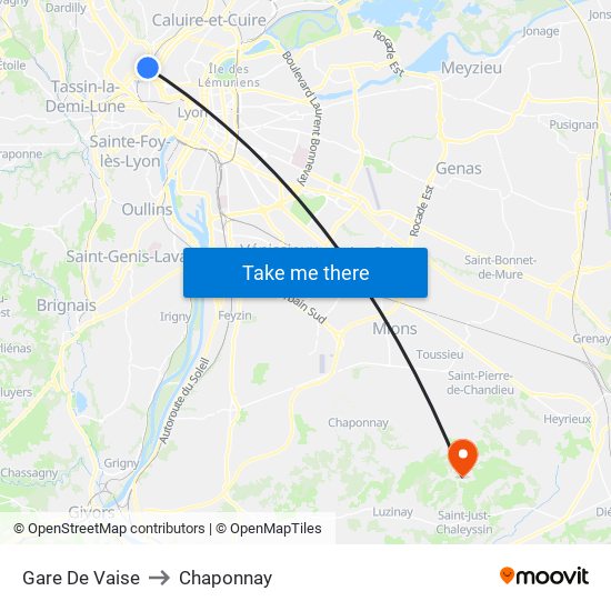 Gare De Vaise to Chaponnay map