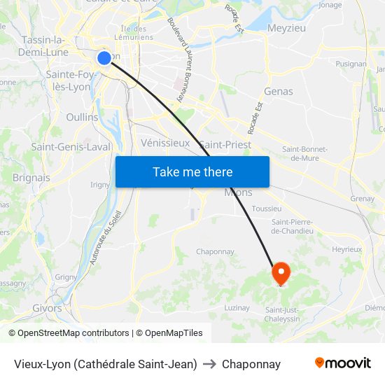 Vieux-Lyon (Cathédrale Saint-Jean) to Chaponnay map