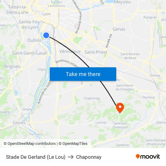 Stade De Gerland (Le Lou) to Chaponnay map