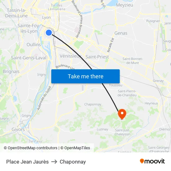 Place Jean Jaurès to Chaponnay map