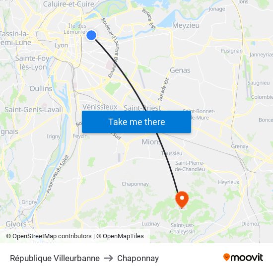 République Villeurbanne to Chaponnay map