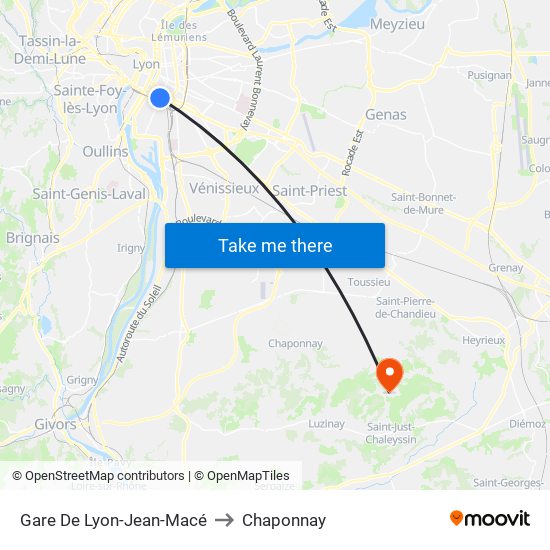 Gare De Lyon-Jean-Macé to Chaponnay map