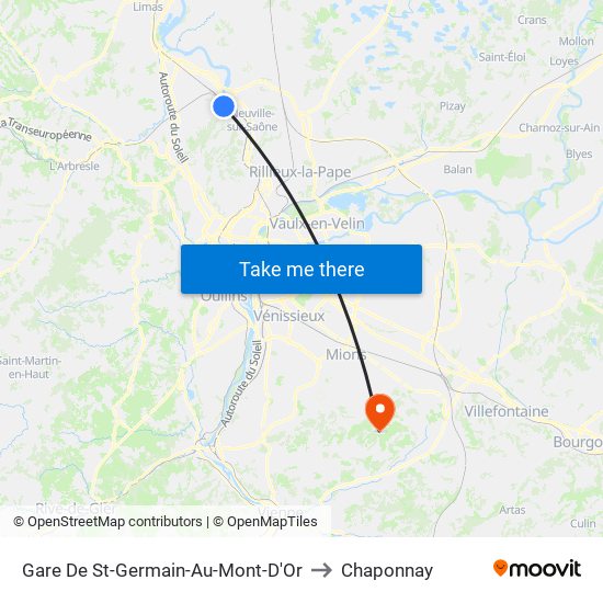 Gare De St-Germain-Au-Mont-D'Or to Chaponnay map