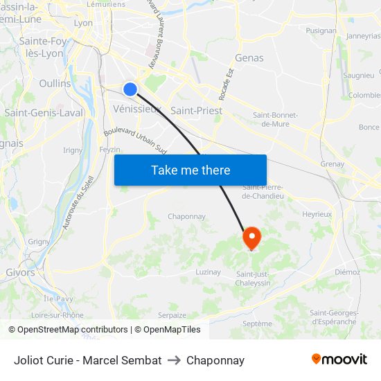 Joliot Curie - Marcel Sembat to Chaponnay map