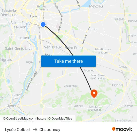 Lycée Colbert to Chaponnay map