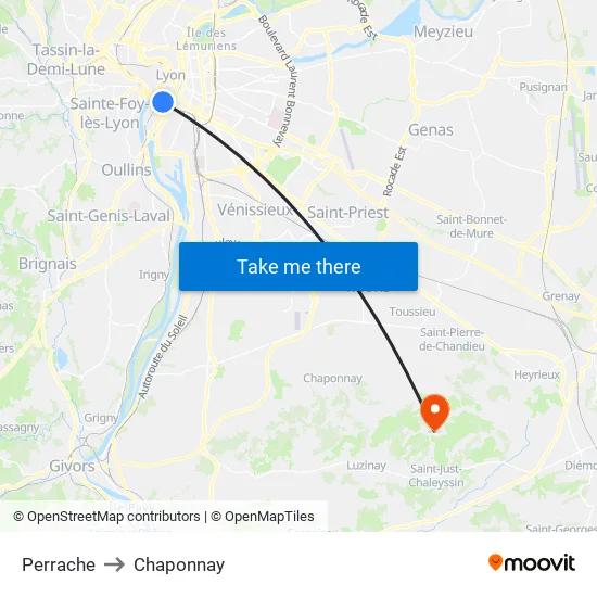 Perrache to Chaponnay map