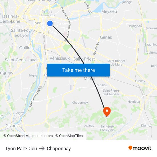 Lyon Part-Dieu to Chaponnay map