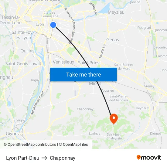 Lyon Part-Dieu to Chaponnay map