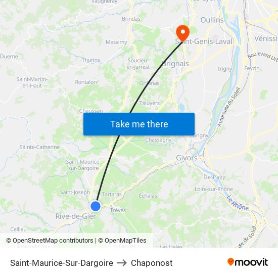 Saint-Maurice-Sur-Dargoire to Chaponost map