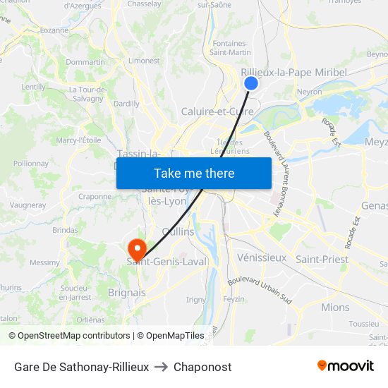 Gare De Sathonay-Rillieux to Chaponost map