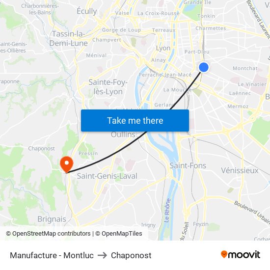 Manufacture - Montluc to Chaponost map