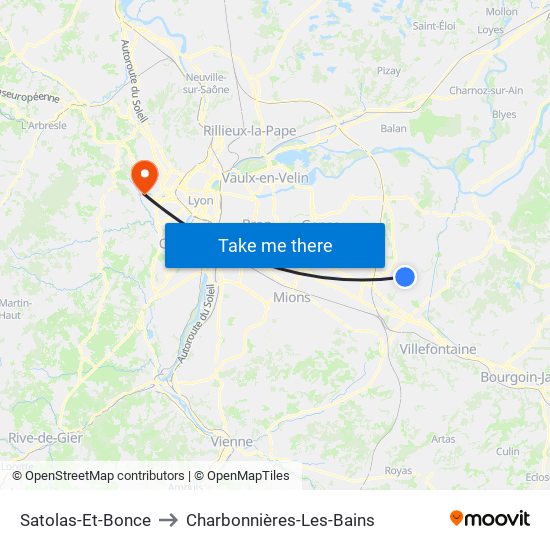 Satolas-Et-Bonce to Charbonnières-Les-Bains map