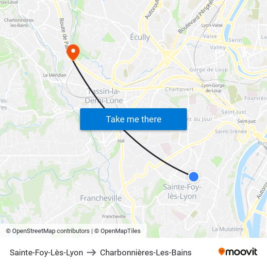 Sainte-Foy-Lès-Lyon to Charbonnières-Les-Bains map