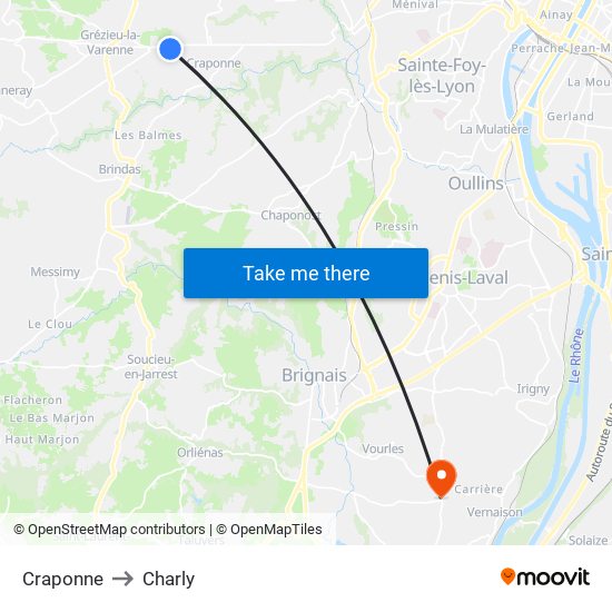 Craponne to Charly map