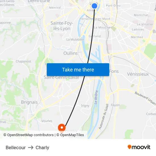 Bellecour to Charly map