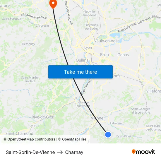 Saint-Sorlin-De-Vienne to Charnay map
