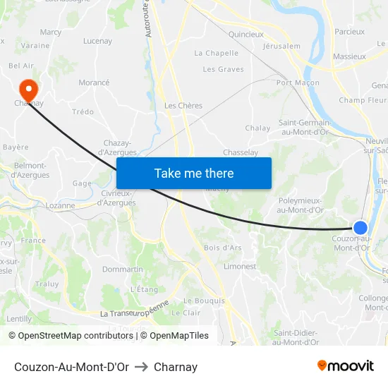 Couzon-Au-Mont-D'Or to Charnay map