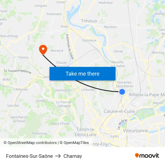 Fontaines-Sur-Saône to Charnay map