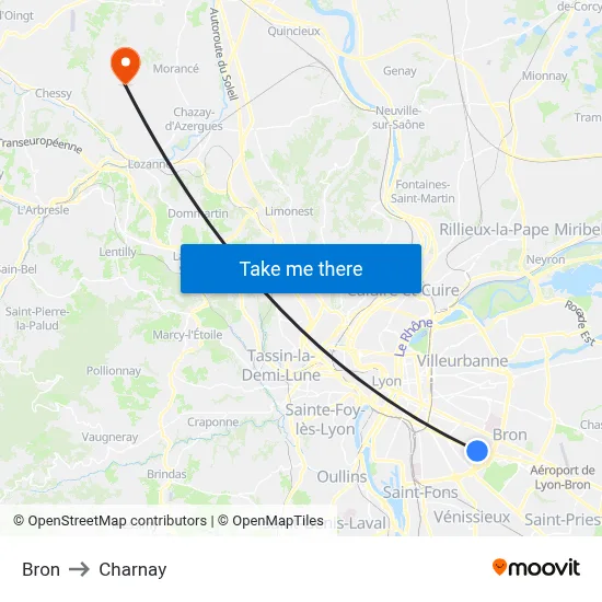 Bron to Charnay map