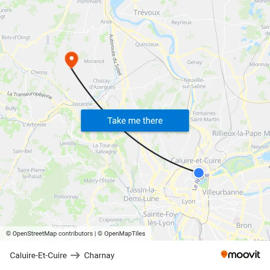 Caluire-Et-Cuire to Charnay map