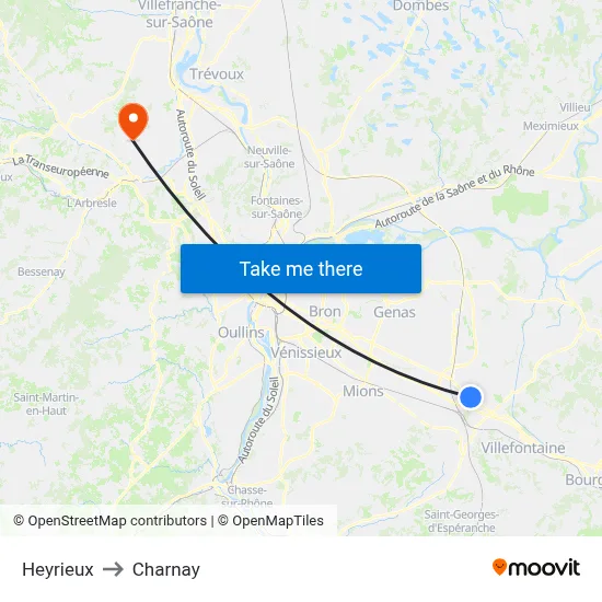 Heyrieux to Charnay map