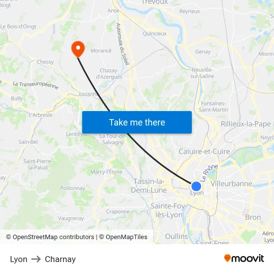 Lyon to Charnay map