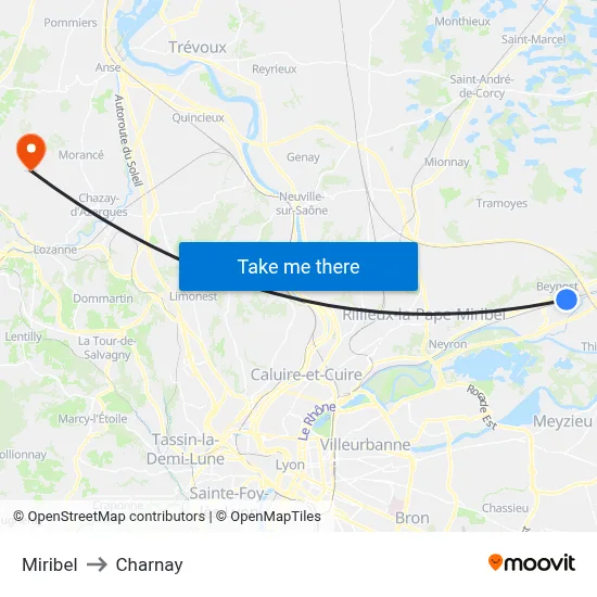Miribel to Charnay map