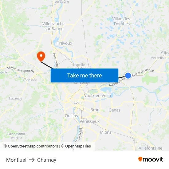 Montluel to Charnay map