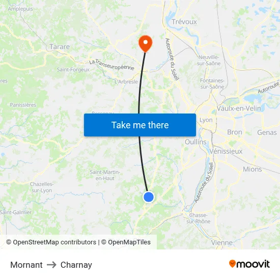 Mornant to Charnay map