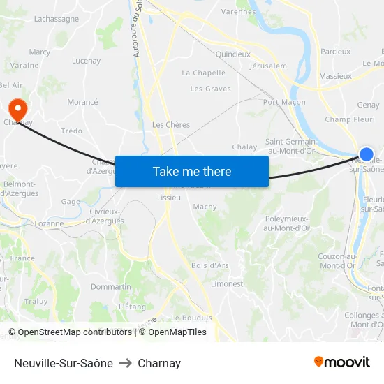 Neuville-Sur-Saône to Charnay map