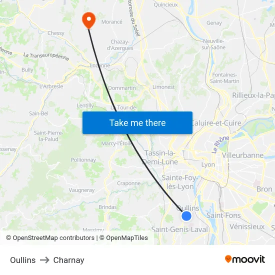 Oullins to Charnay map