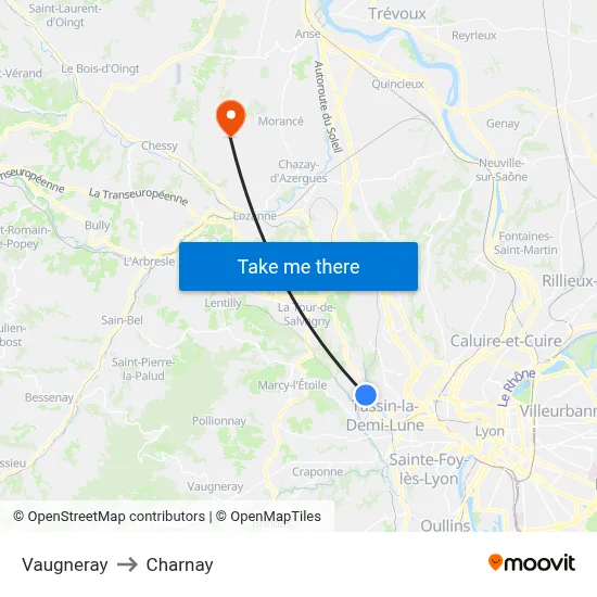 Vaugneray to Charnay map