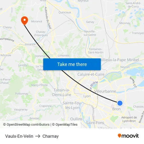 Vaulx-En-Velin to Charnay map