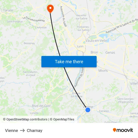 Vienne to Charnay map